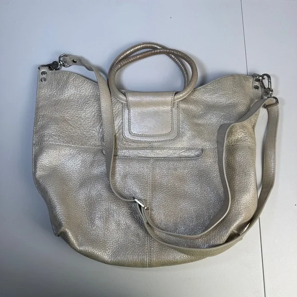 Hobo Metallic Leather Shoulder Crossbody Bag Gold Silver Convertible Purse - Picture 4 of 6